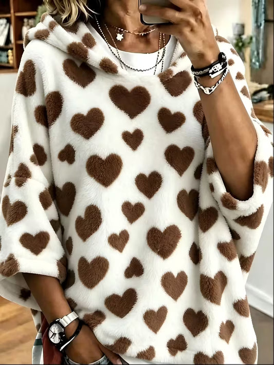 Women's Loose-Fit Plush Printed Hoodie