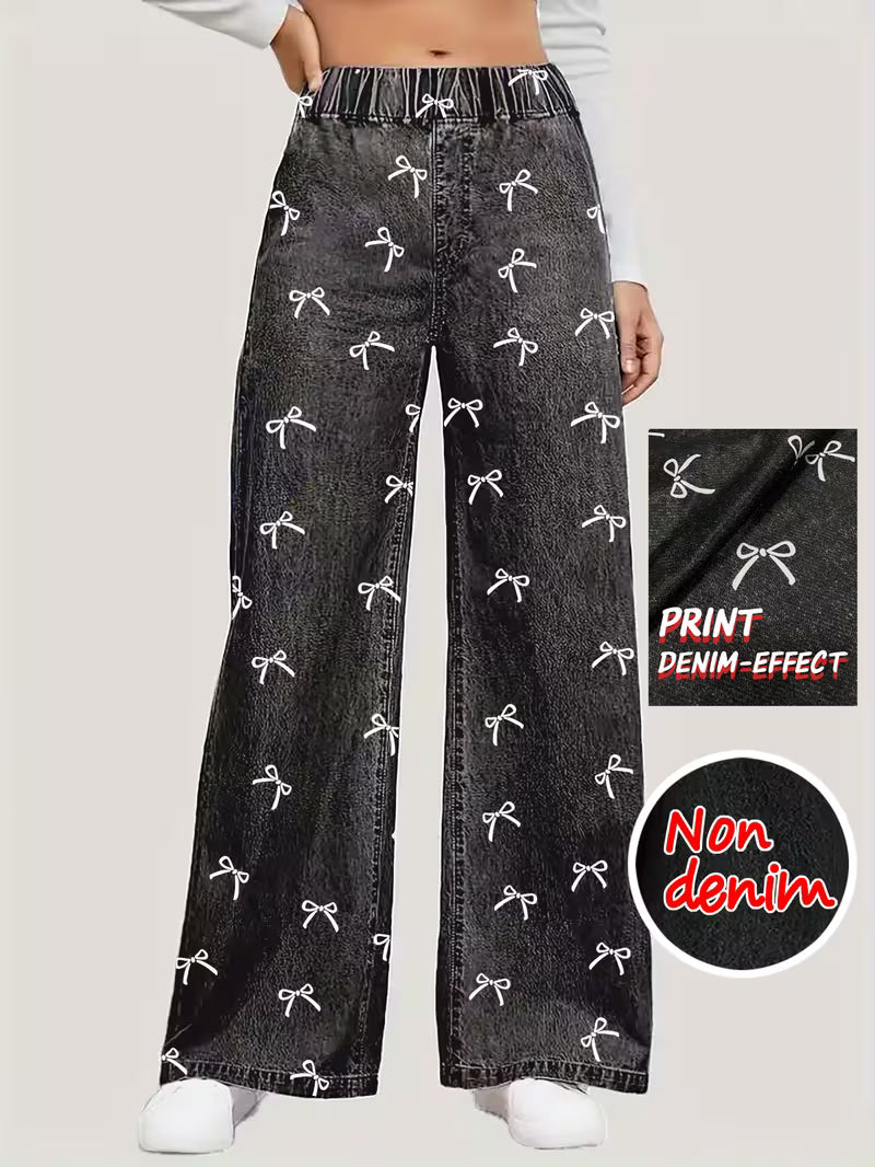 New Women's High-Waisted Loose Imitation Denim Pants,