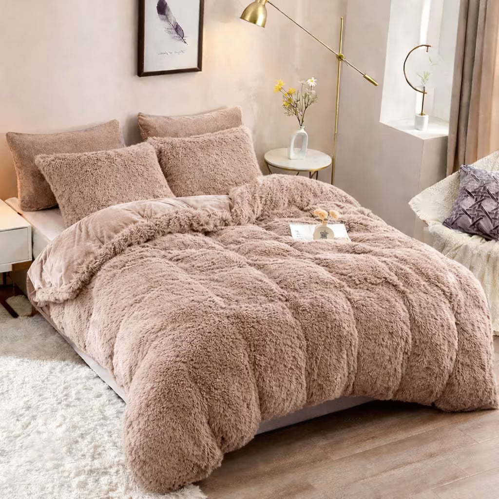 Sunshine 3pcs Easy And Versatile Solid Color Long Plush Duvet Cover Set,