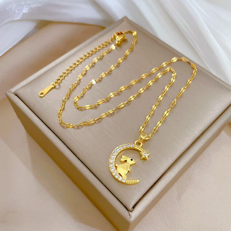 Bunny Crescent Moon Necklace