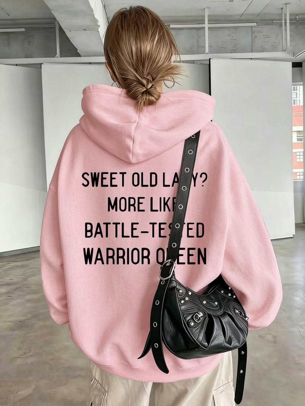 Ladies Bold Back Slogan Pullover Hoodie