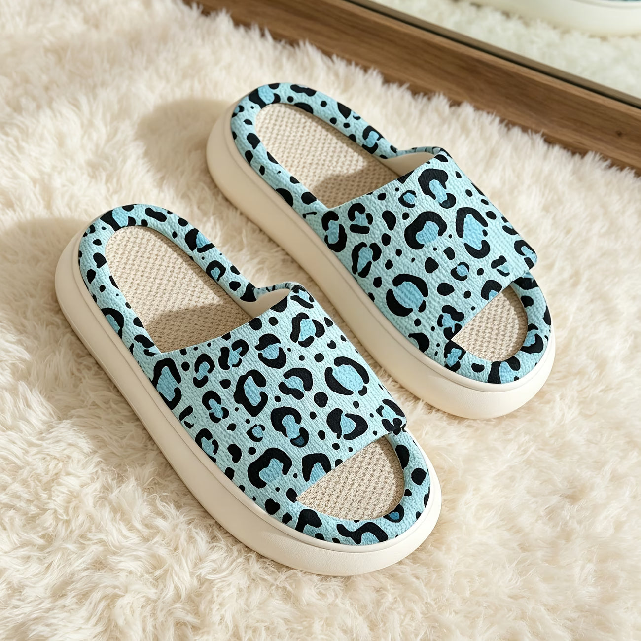Leopard Print Linen Slippers
