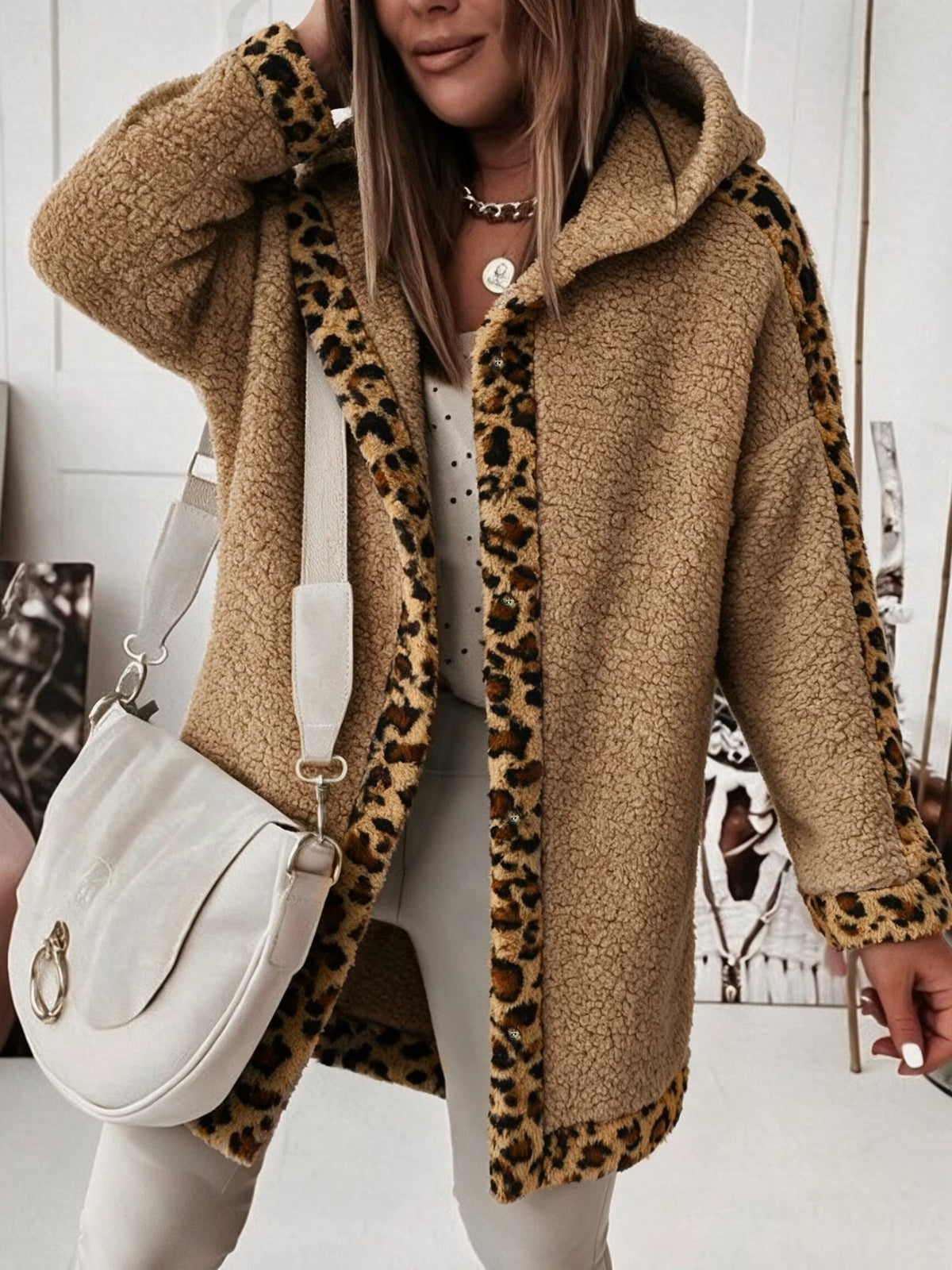 Women's Tartan & Leopard Patchwork Hooded Jacket