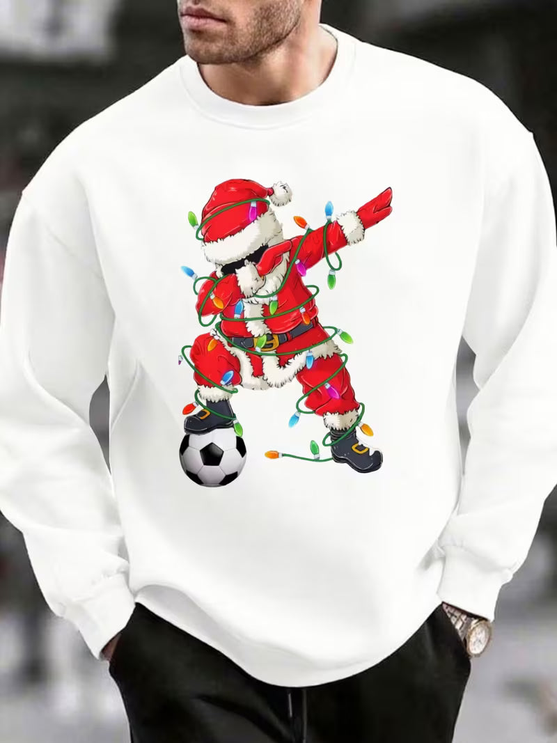 Men'S Christmas Football Santa Graphic Crew Neck Sweatshirt