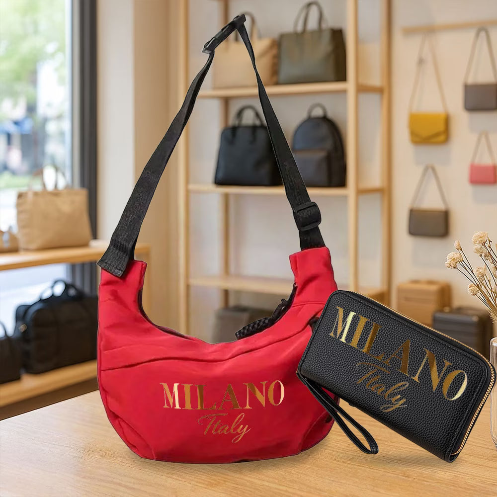 Women's Milano Italy Pattern Dumpling Bag & Long Wallet Bundle