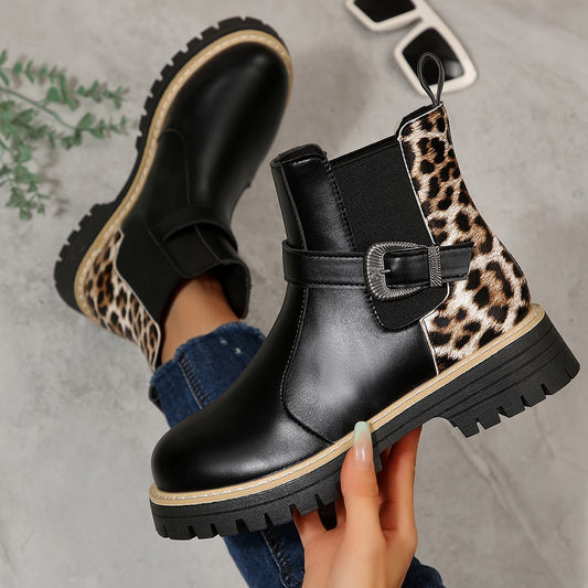 Women’s Leopard Print Buckle Chelsea Boots