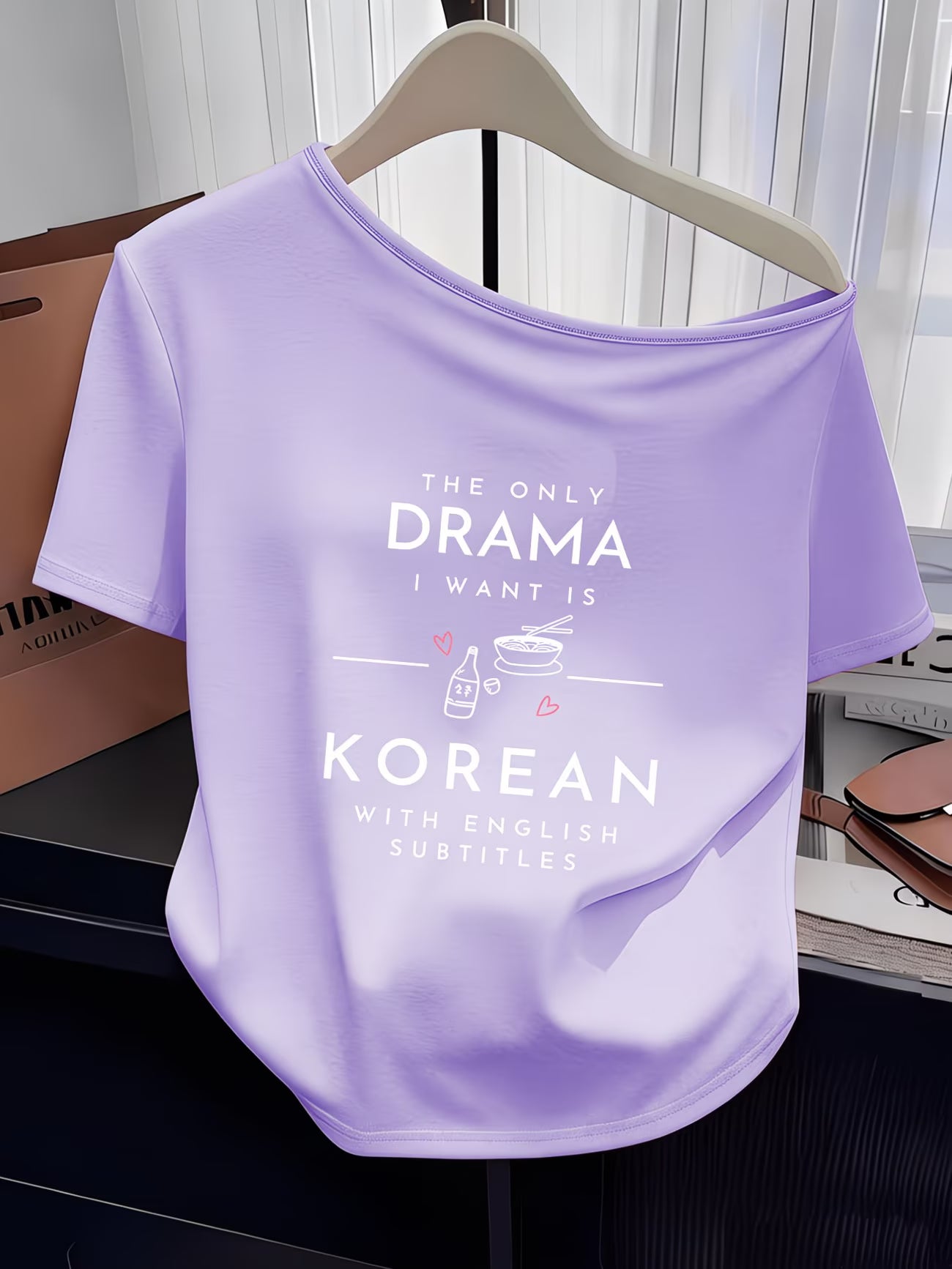 Women's Y2K Off-Shoulder Tee – Pink Abstract Geometric Print