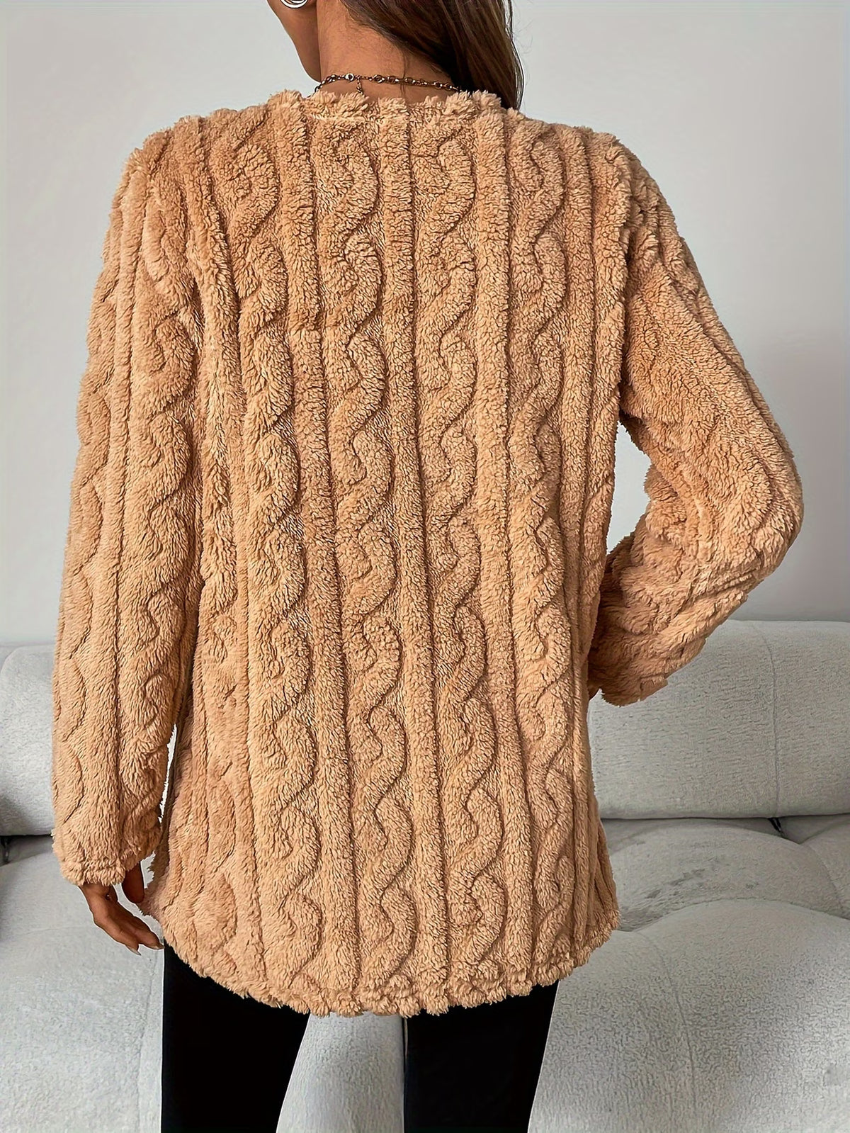 Women's Plush Teddy Jacquard Hoodie with Pockets
