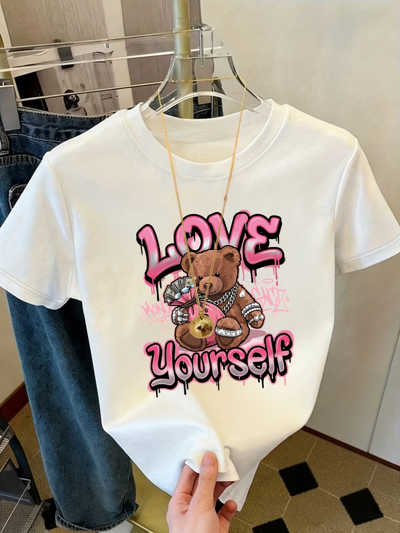 LOVE Letter & Money Bear Print Women's T-Shirt