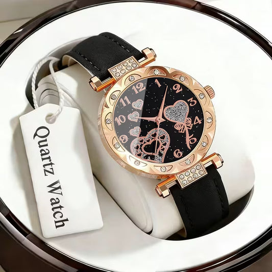 2pcs Women's Heart-Shaped Quartz Watch & Bracelet Set