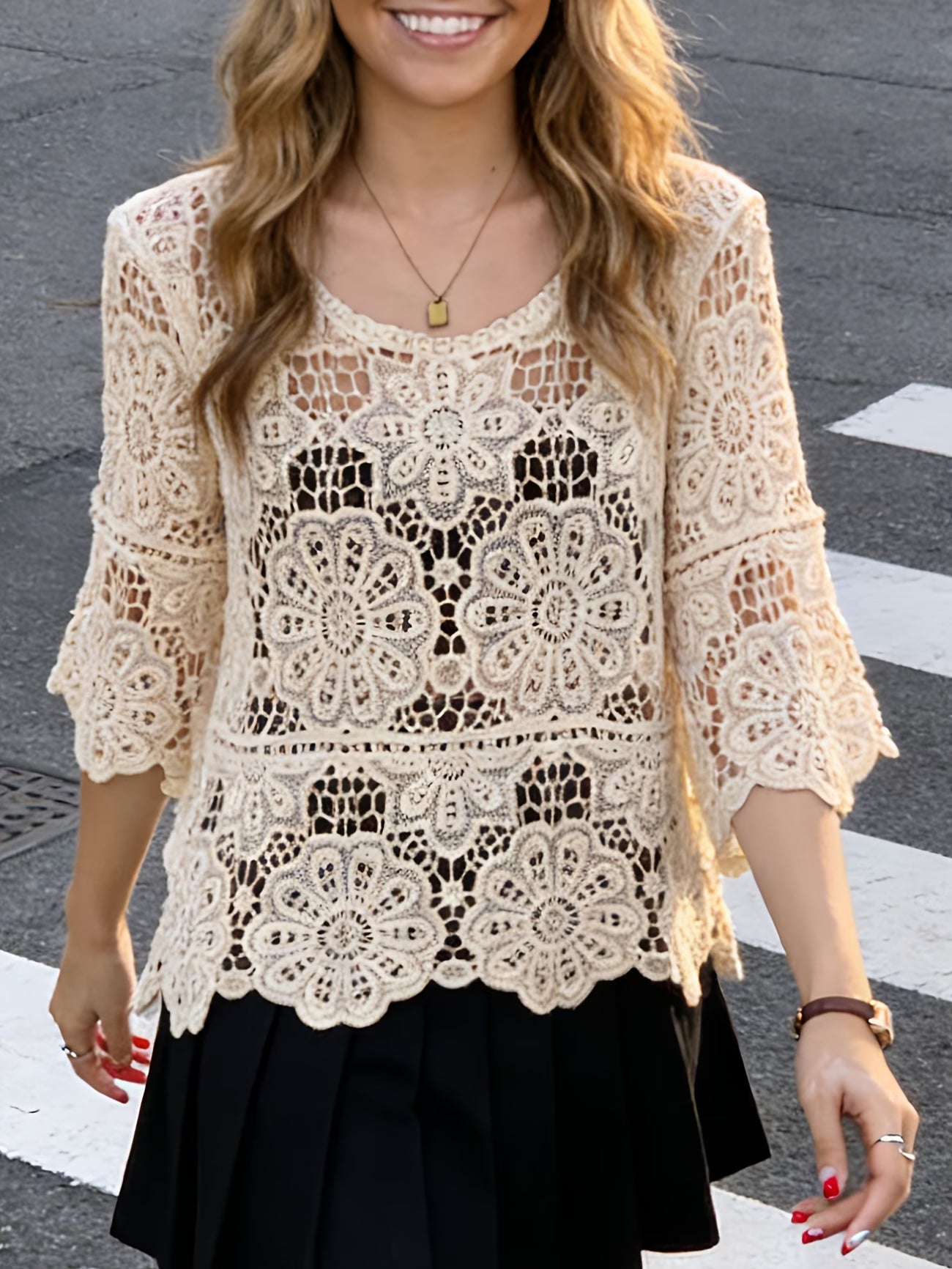 Airy Floral Wave Hem Top