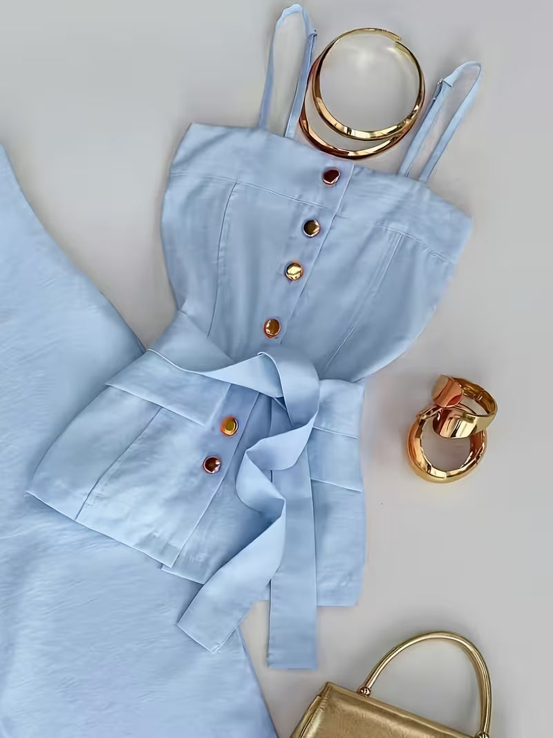 New Women's Solid Color Strappy Pants Two-Piece Set