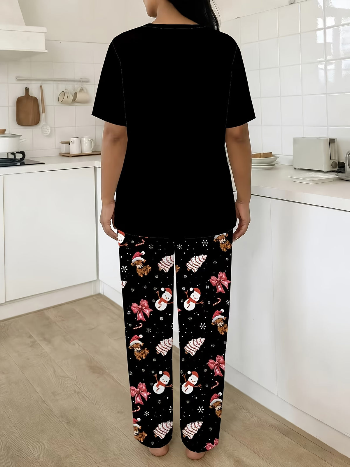 Women's Plus Size Christmas Highland Yak Print Pyjama Set