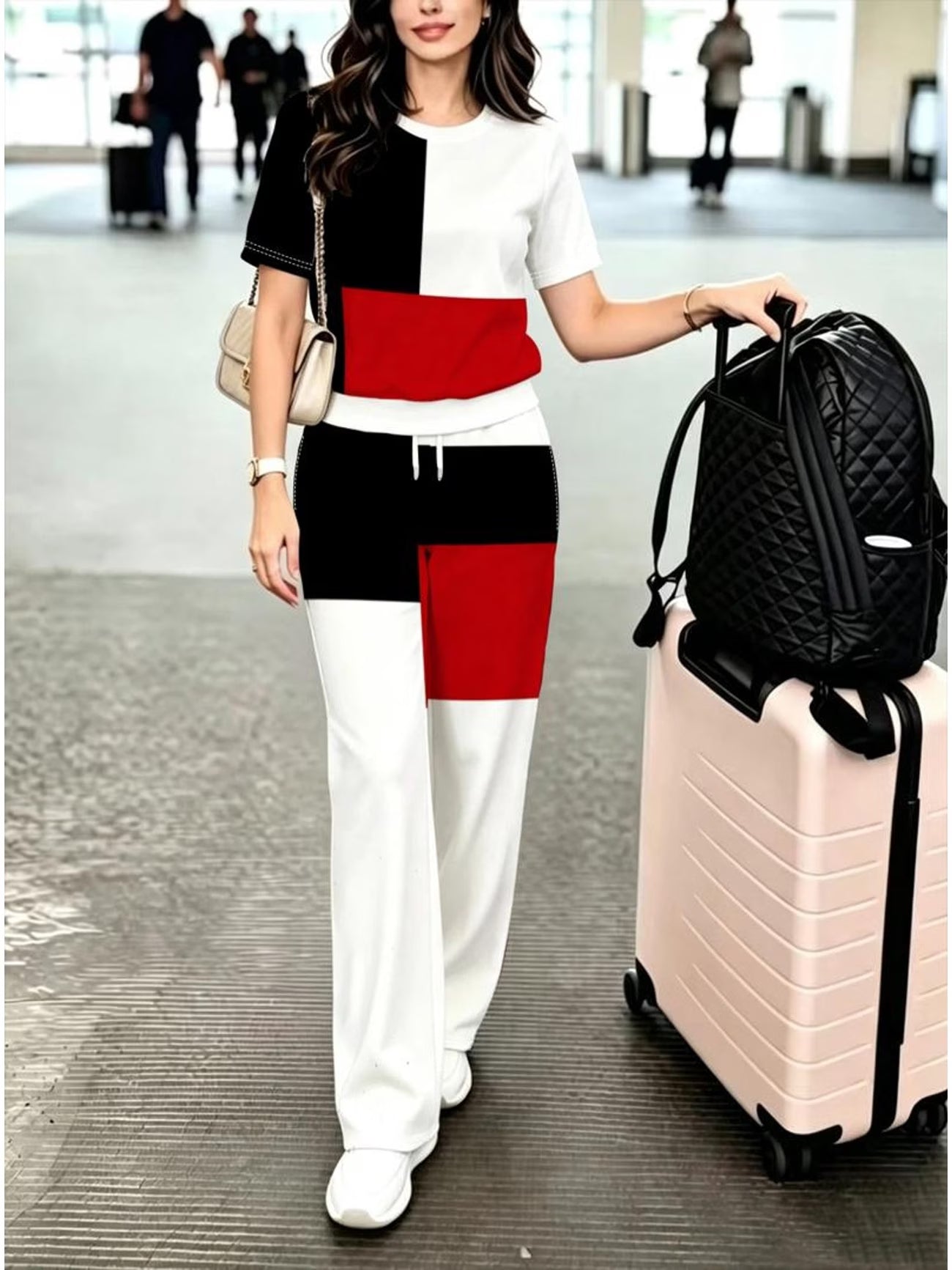 Women's 2-Piece Fashion Set – Round Neck T-Shirt & Elastic Waist Pants
