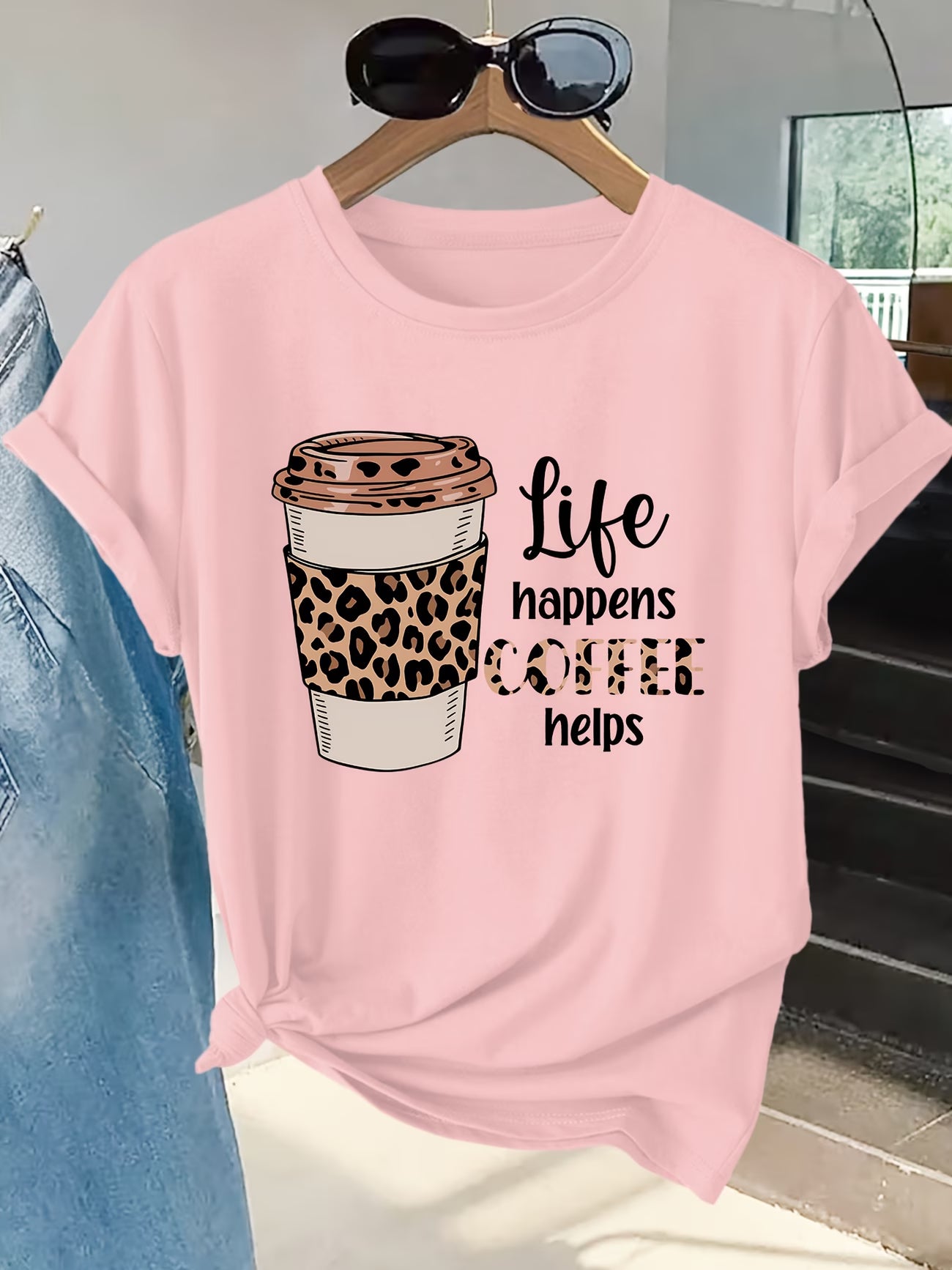 "Life Happens Coffee Helps" Graphic T-Shirt