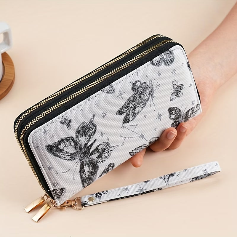 Women's butterfly Long Double-Zipper Phone Wallet – Korean Style Large Capacity Clutch
