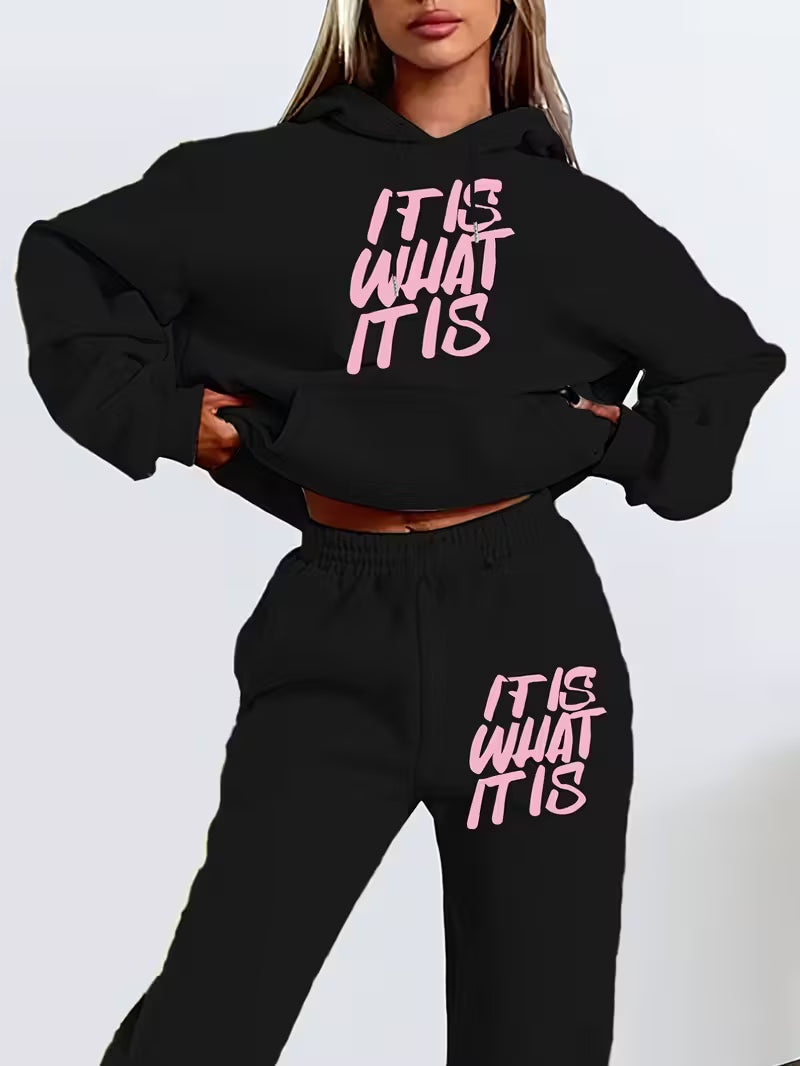 Women'S Letter Print Simple Hoodie & Sweatshirt Set