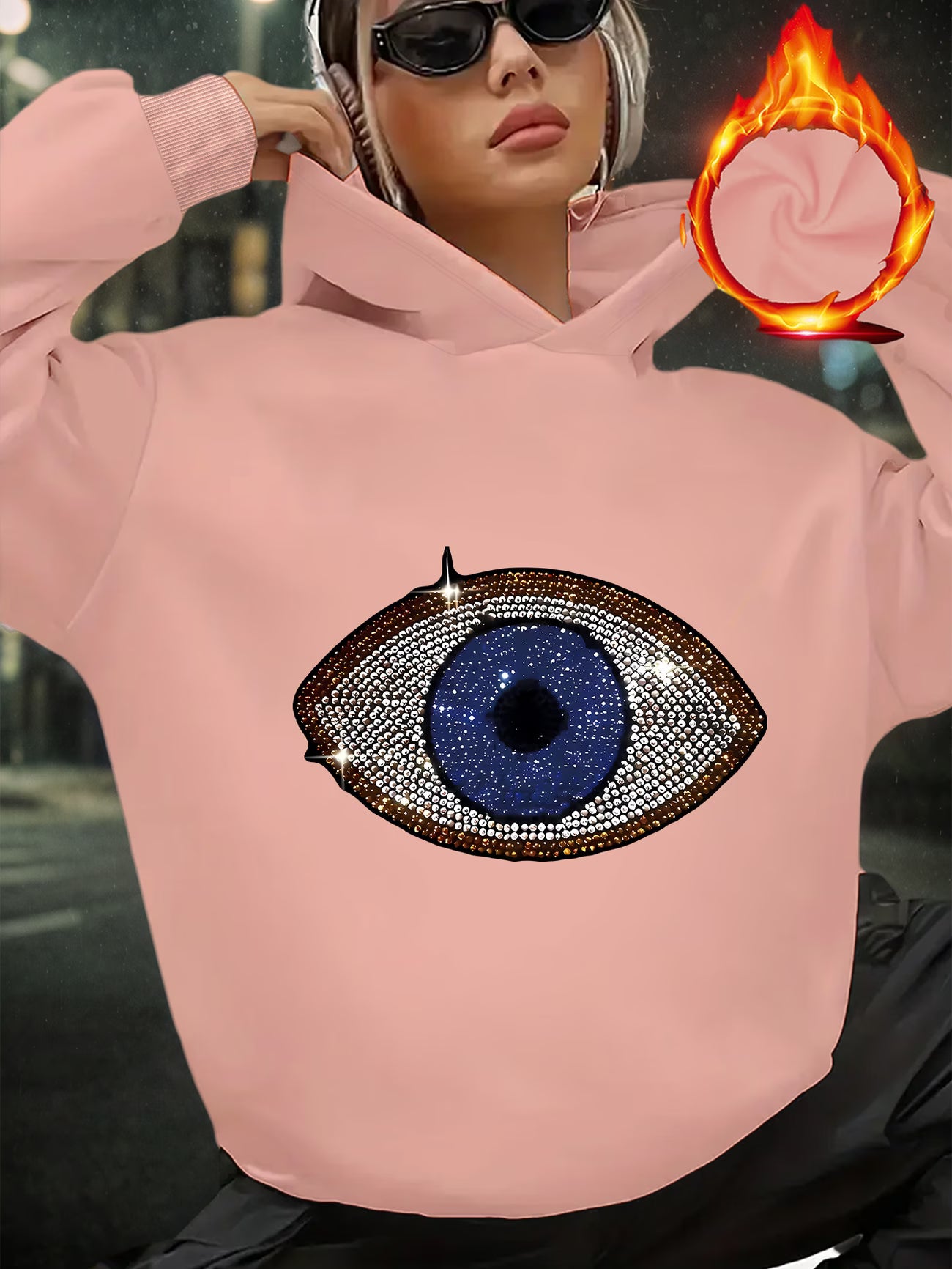 Full-Eye Face Print Hooded Sweatshirt