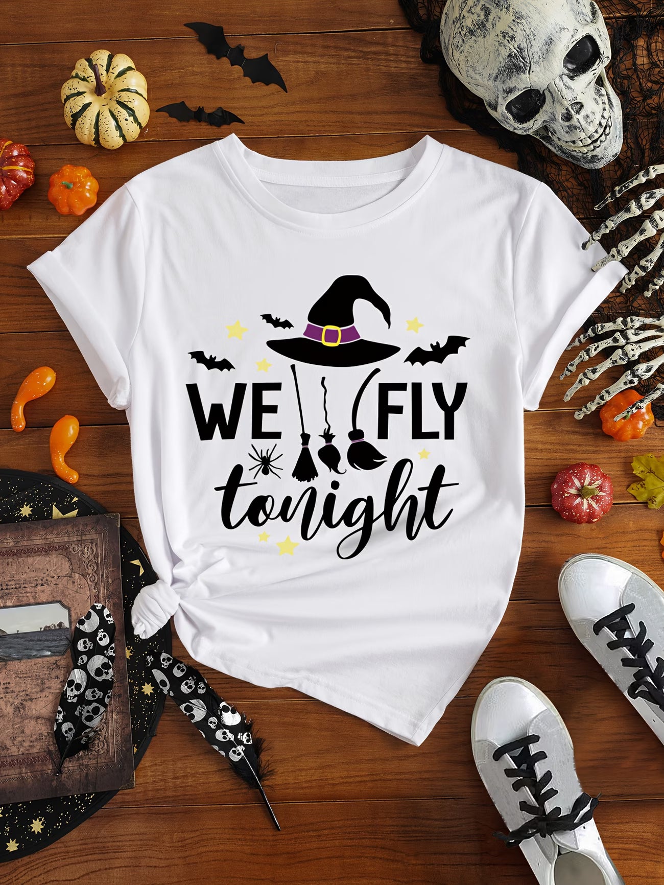 Halloween Letter Print T-Shirt – Short Sleeve Round Neck
