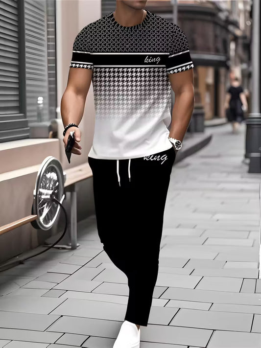 2pcs Men's Gradient Colorblock Athletic Set