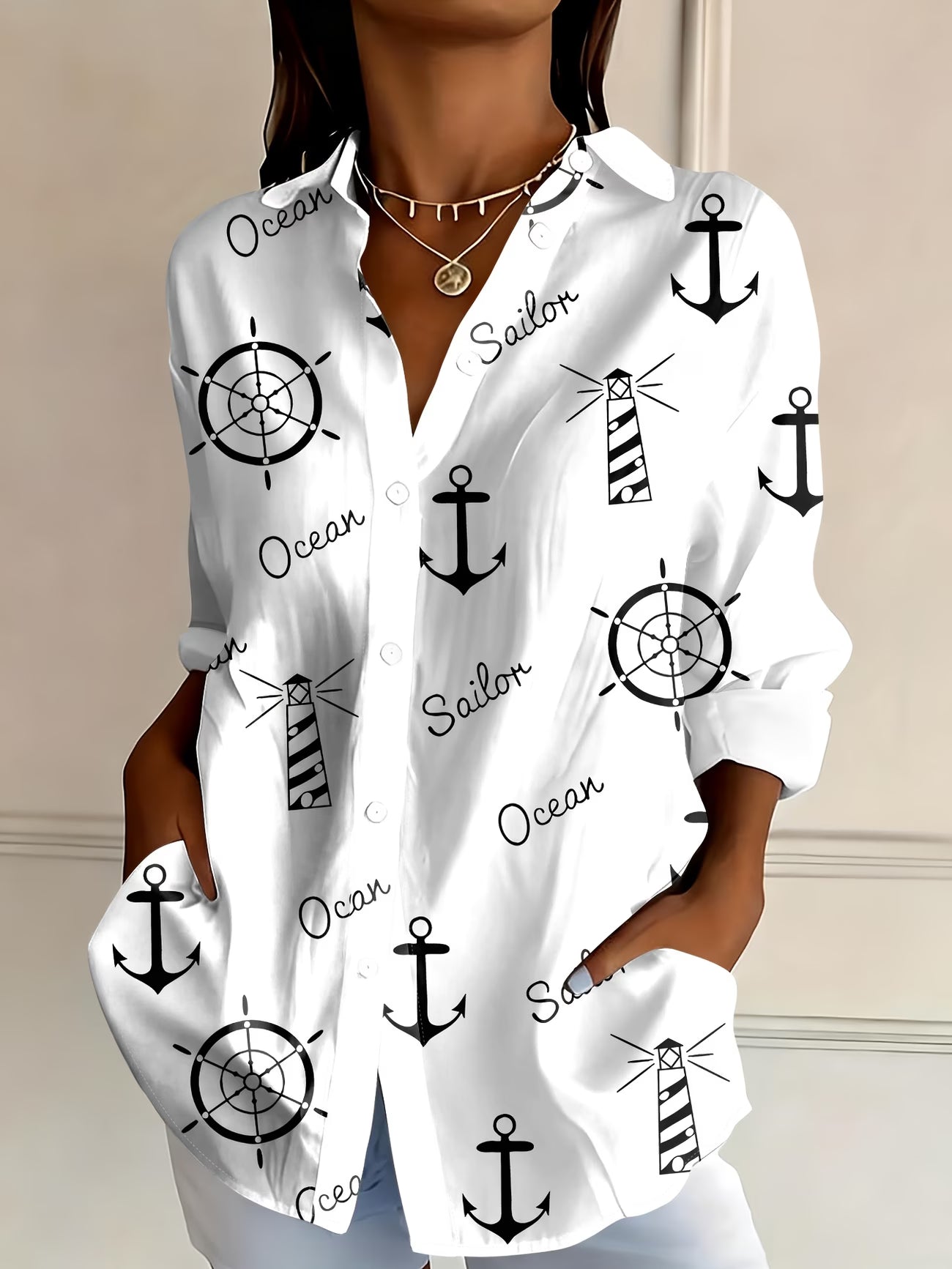 Sailor Anchor Letter Print Shirt