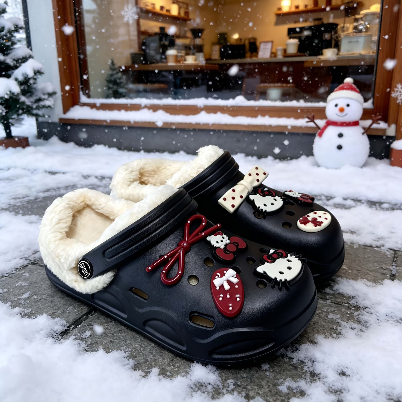 Hello Kitty Plush-Lined DIY Clogs – Non-Slip, Indoor/Outdoor Winter Slippers for Students & Daily Wear