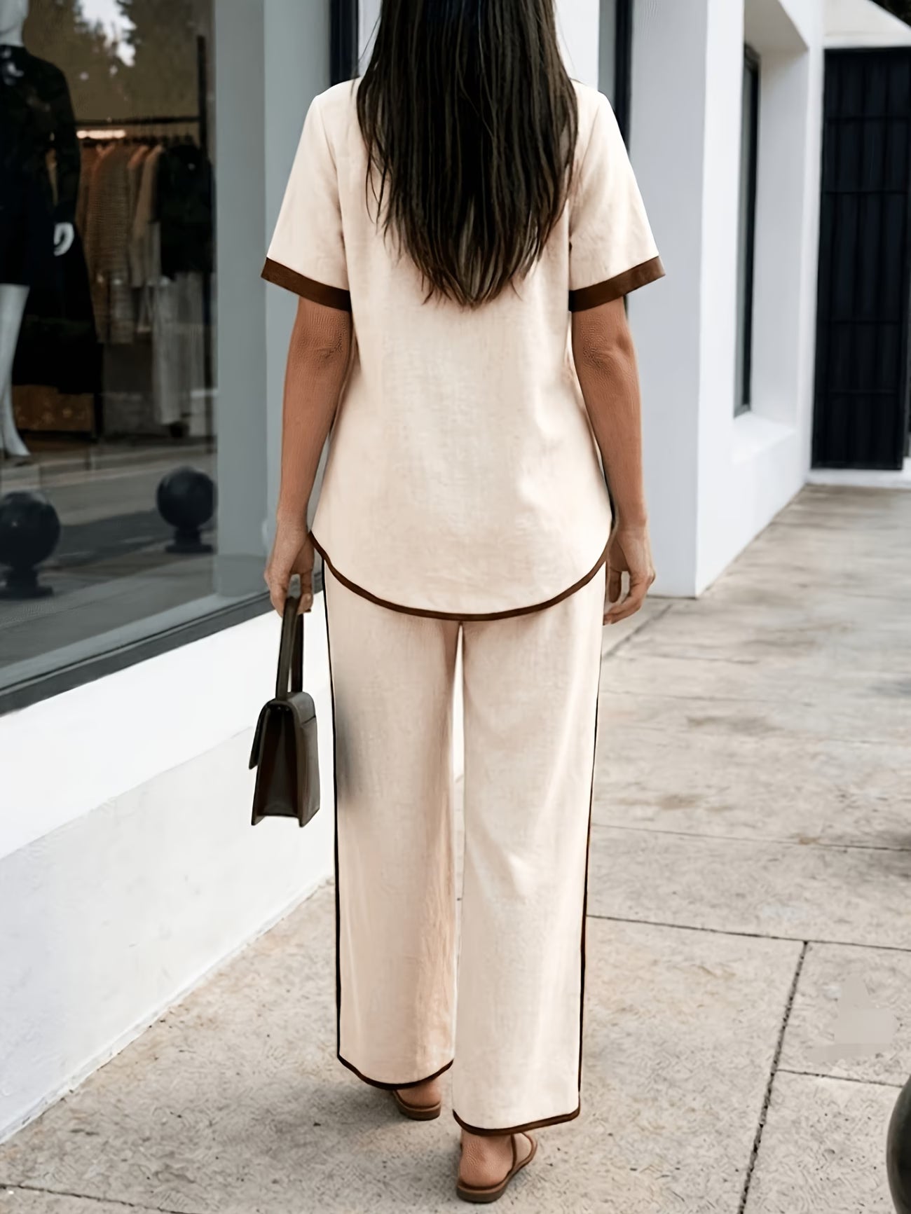 Summer Casual 2-Piece Set | Retro Contrast Short Sleeve & Pants