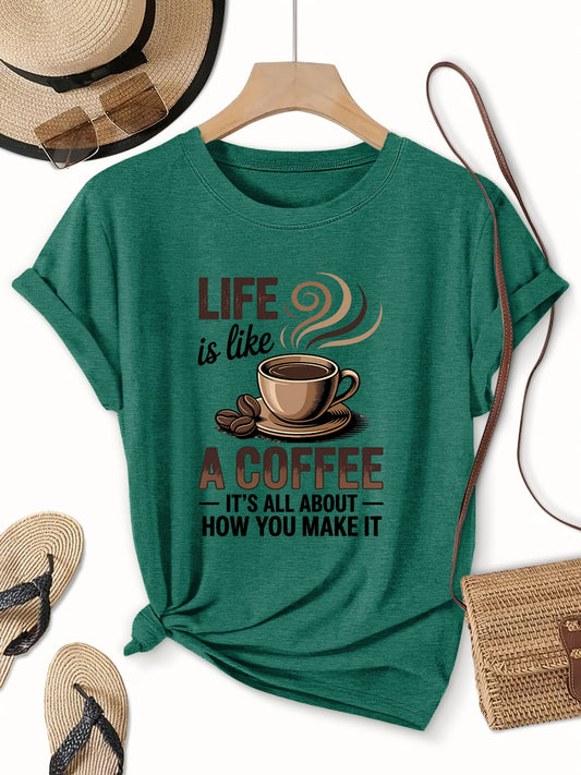 Women's Funny Coffee Cup Graphic Tee | Short-Sleeve T-Shirt