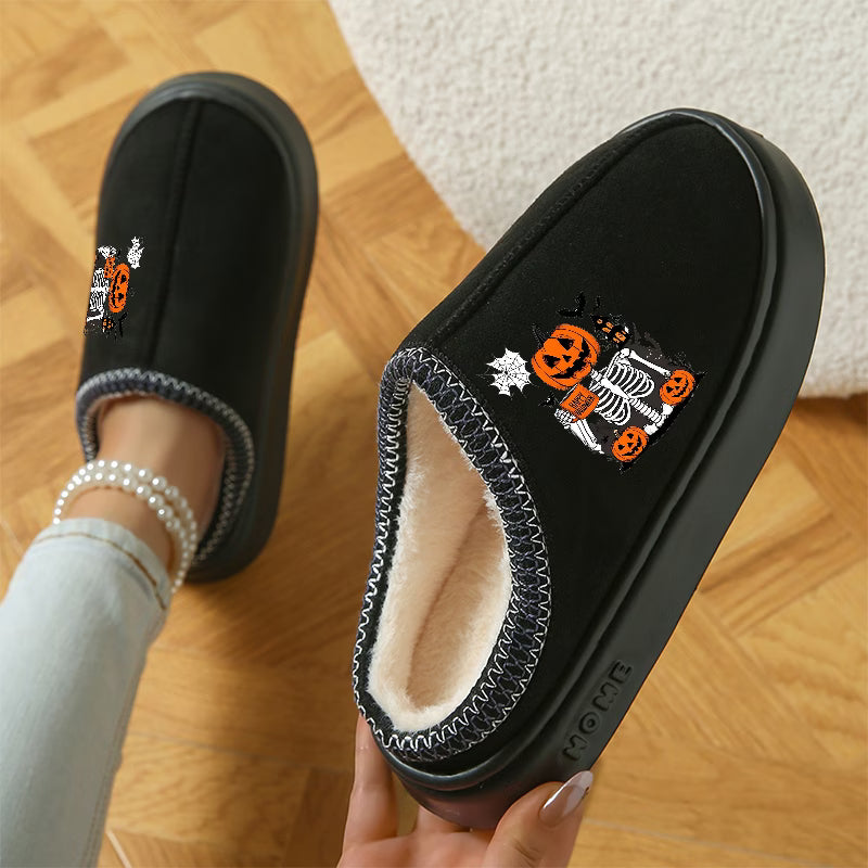 Halloween BOO Skull & Pumpkin Slippers – Women's & Unisex Plus Size