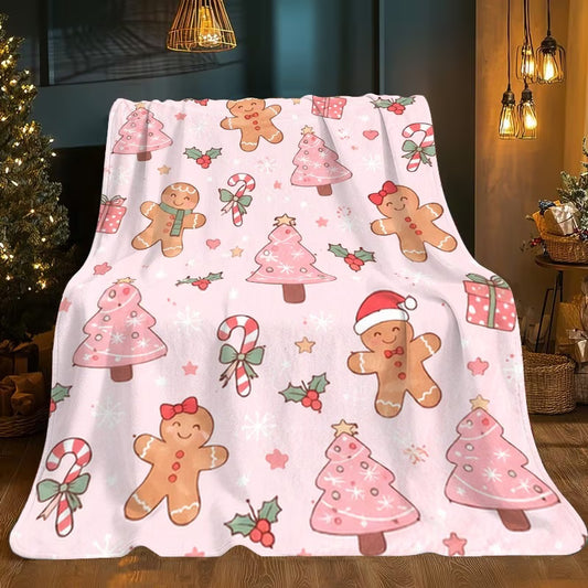 Pink Watercolour Christmas Candy Cane & Gift Blanket