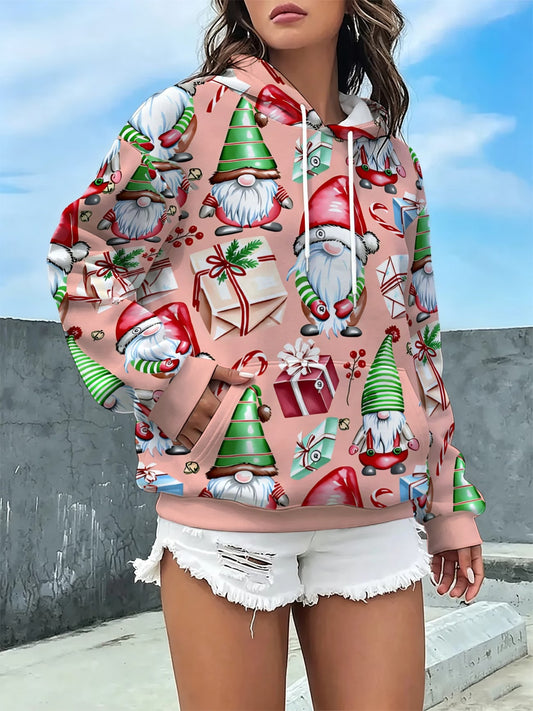 Women’s Christmas Gnome Print Hoodie