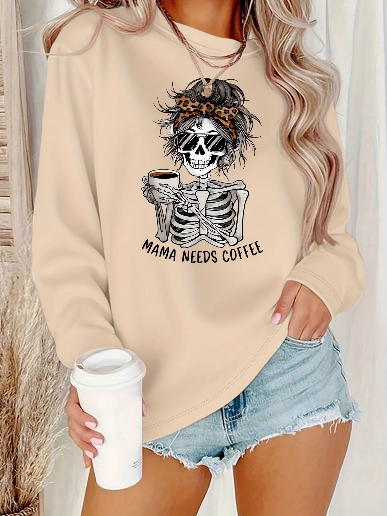 Women's Skull Print Long-Sleeve Tee