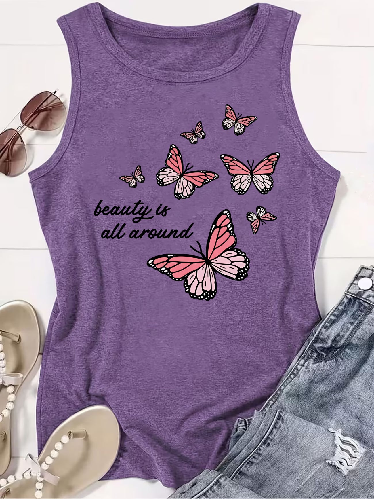 Women's Butterfly Slogan Print Sleeveless Vest | Graphic Tank Top