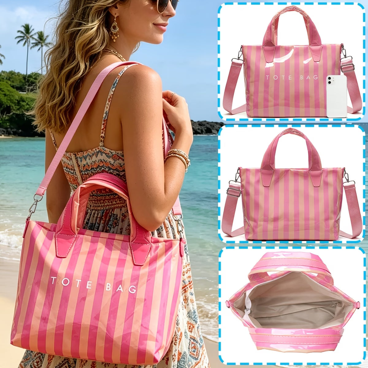 Women's Letter Print Tote Bag – Glossy Contrast Patchwork Design