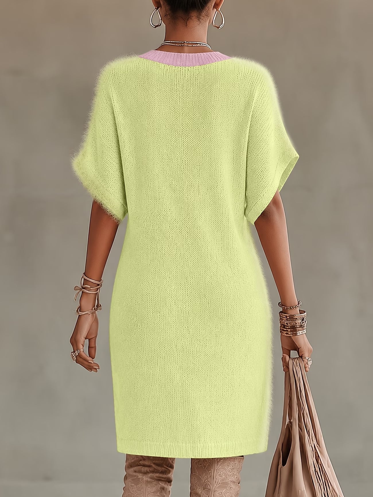 Women's Bohemian V-Neck Contrast Trim Loose Dress