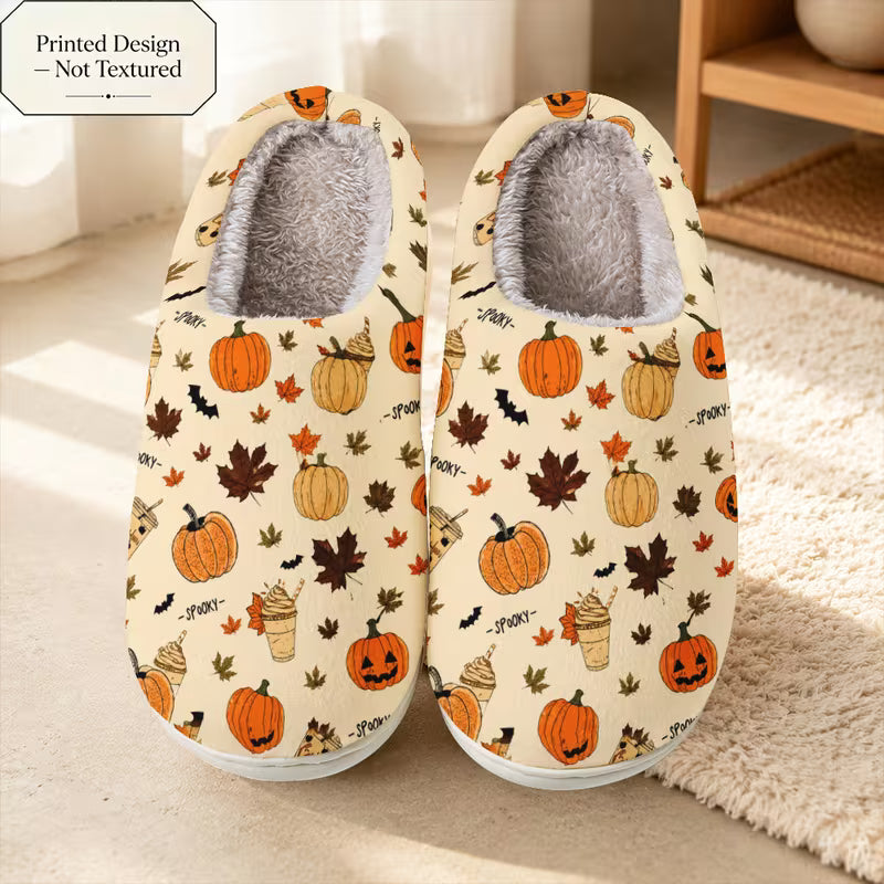 Cartoon Pumpkin Falling Leaves Coffee Cup Slippers