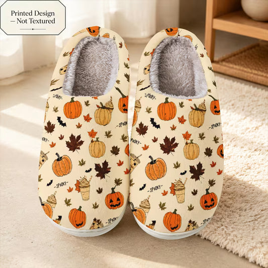 Cartoon Pumpkin Falling Leaves Coffee Cup Slippers