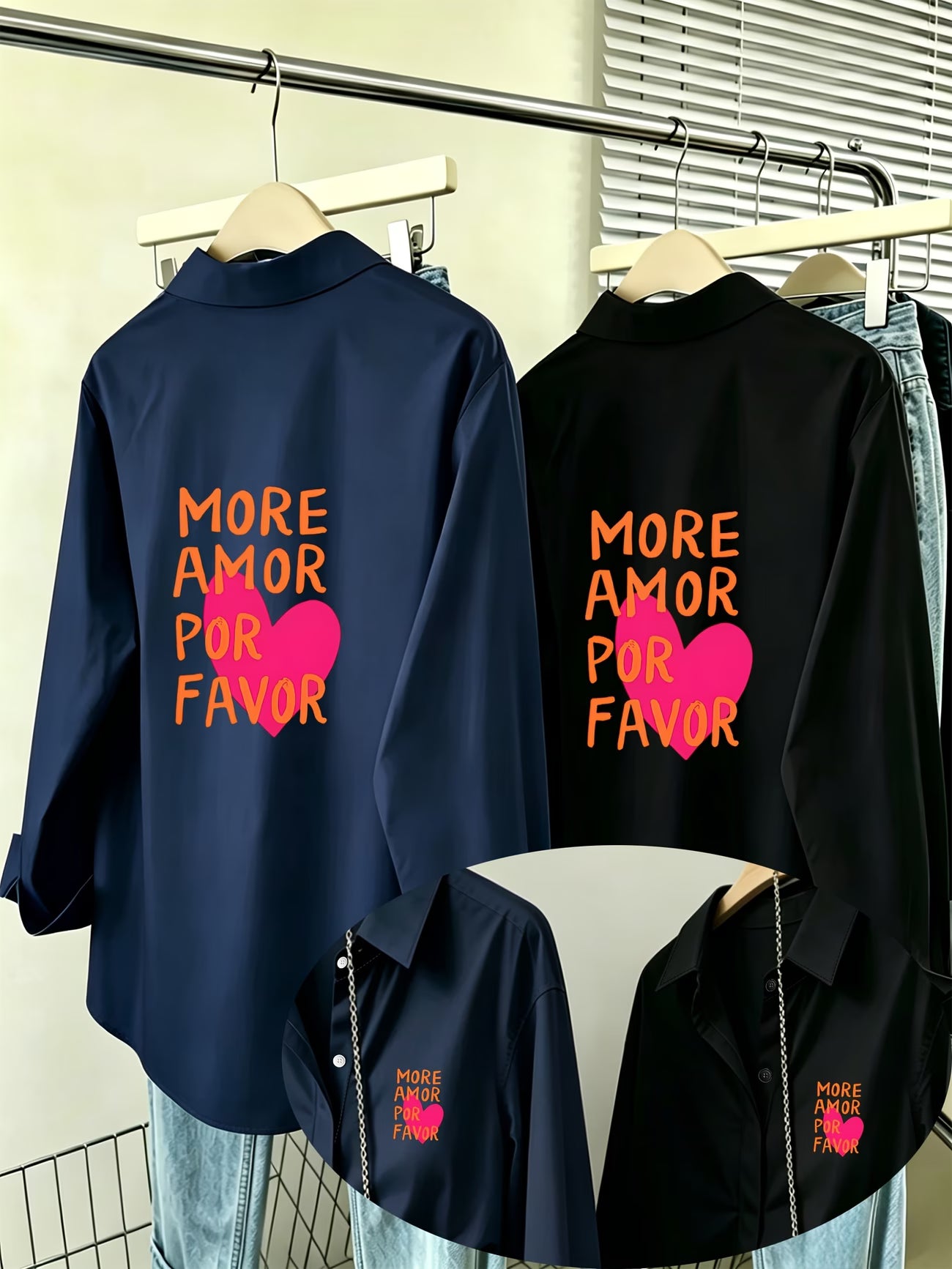 [2-Piece Set] MORE AMOR Heart Letter Women's Shirt