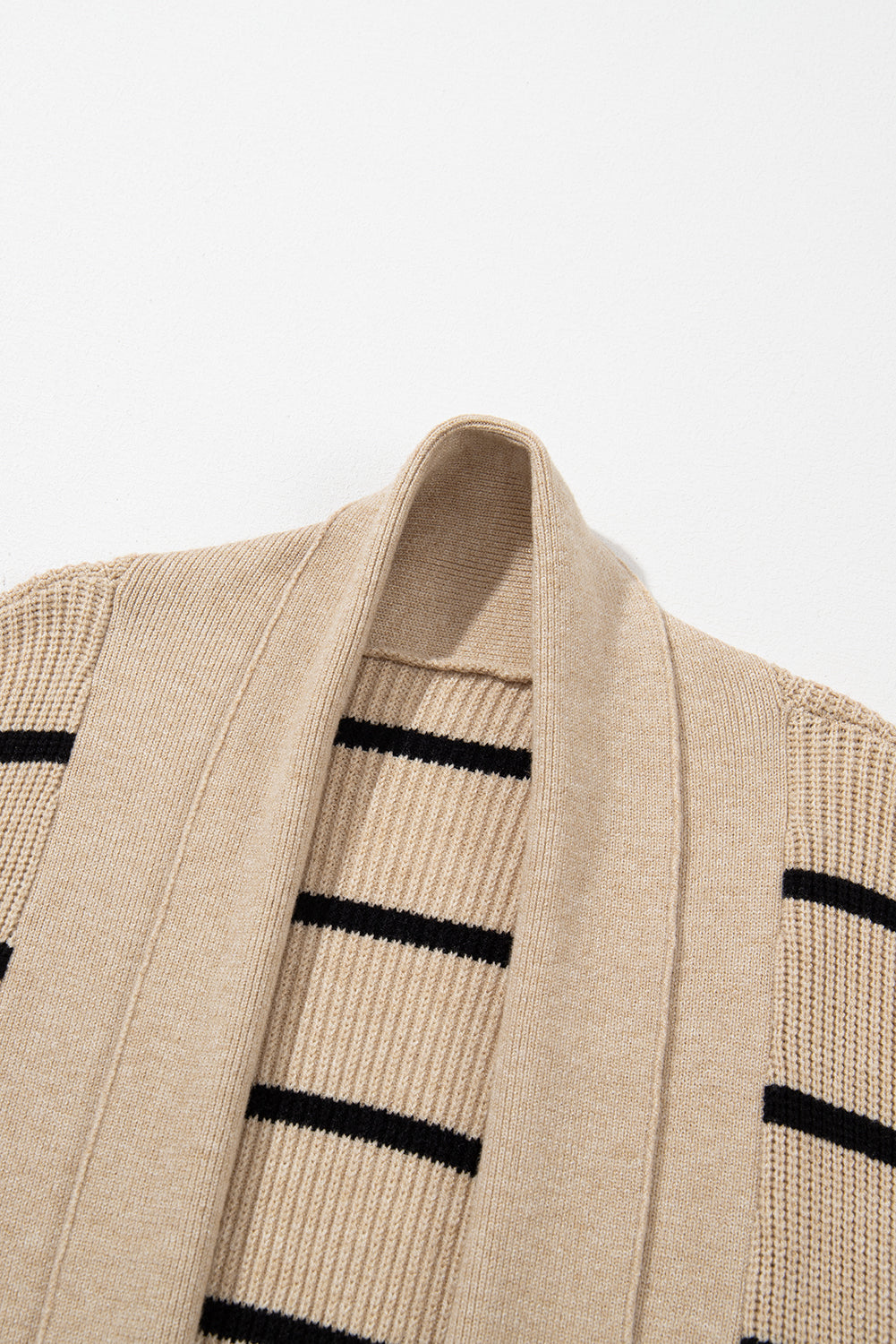 Black Striped Shawl Collar Open Cardigan with Pockets