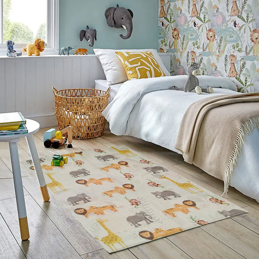 Animal Printed Rug Safari Modern Non-Slip Soft Durable Floor Rug for Living Room Bedroom Hallway & Office
