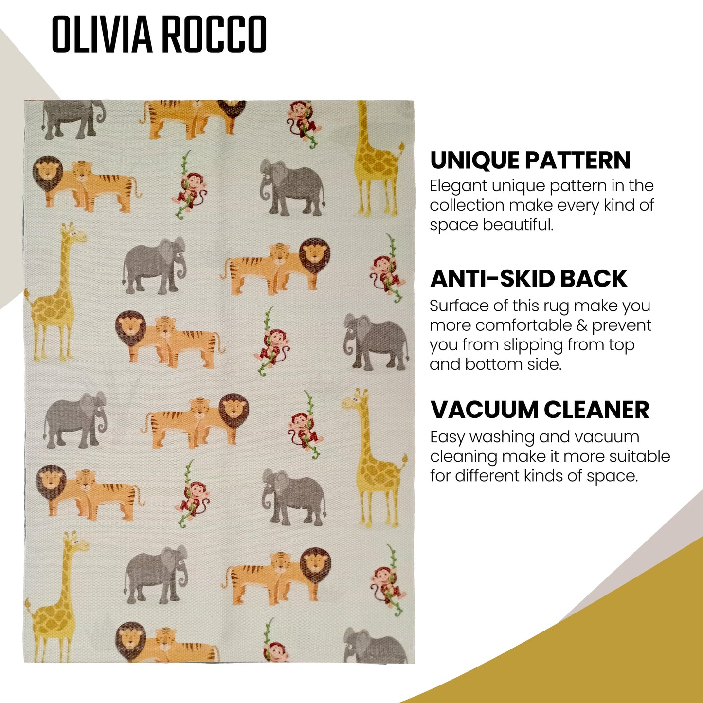Animal Printed Rug Safari Modern Non-Slip Soft Durable Floor Rug for Living Room Bedroom Hallway & Office