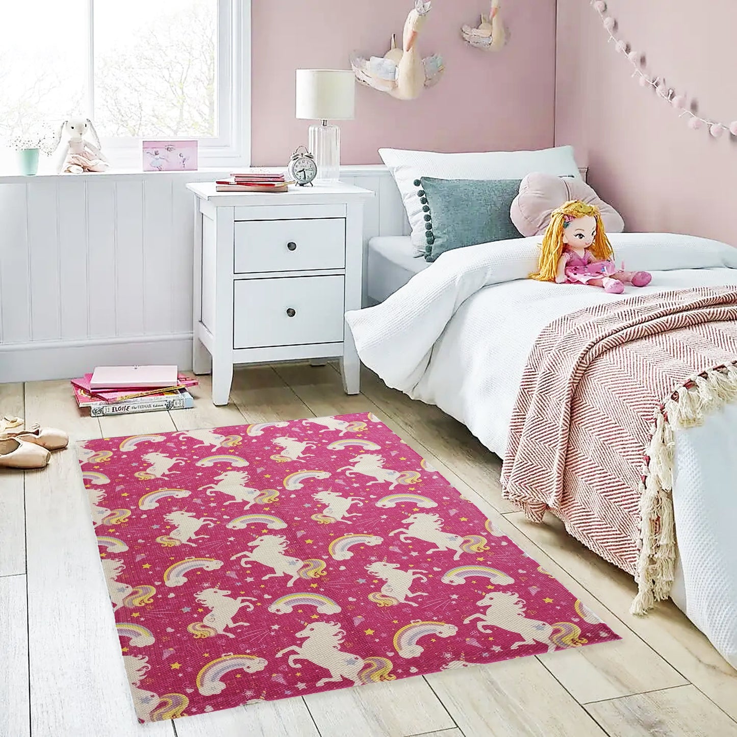Animal Printed Rug Unicorn Modern Non-Slip Soft Durable Floor Rug for Living Room Bedroom Hallway & Office