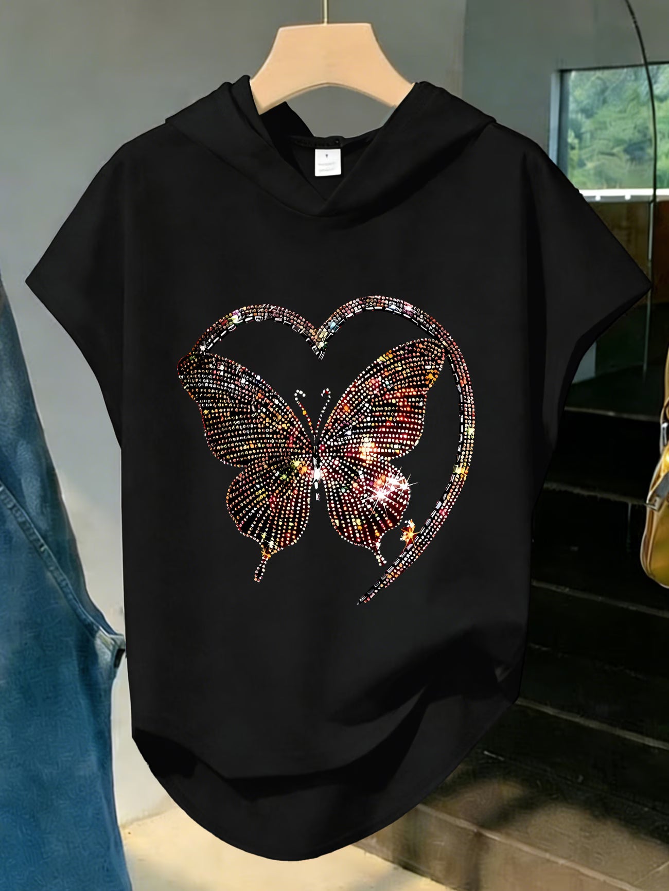 Women's Glitter Bow & Heart Print Hoodie