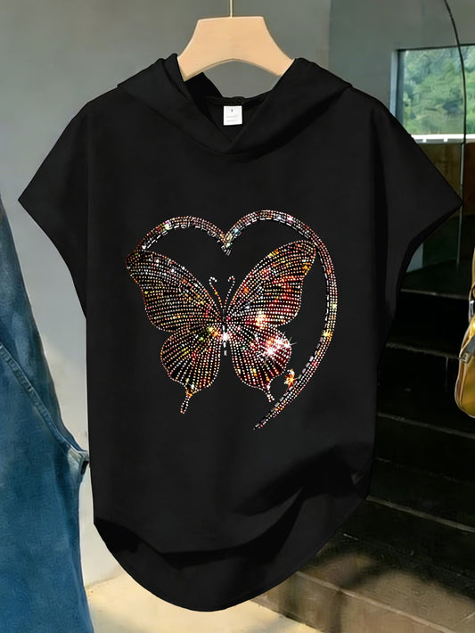 Women's Glitter Bow & Heart Print Hoodie