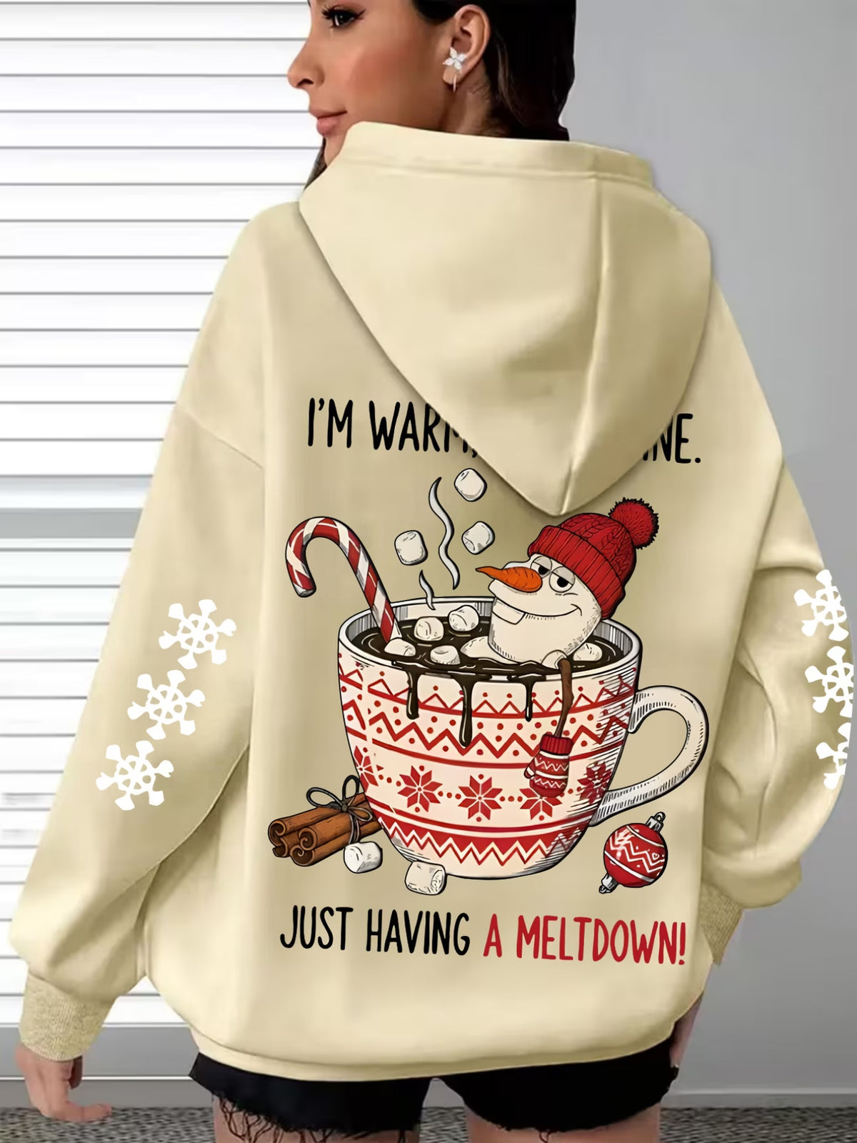 Women's Hot Chocolate Snowman Print Hoodie