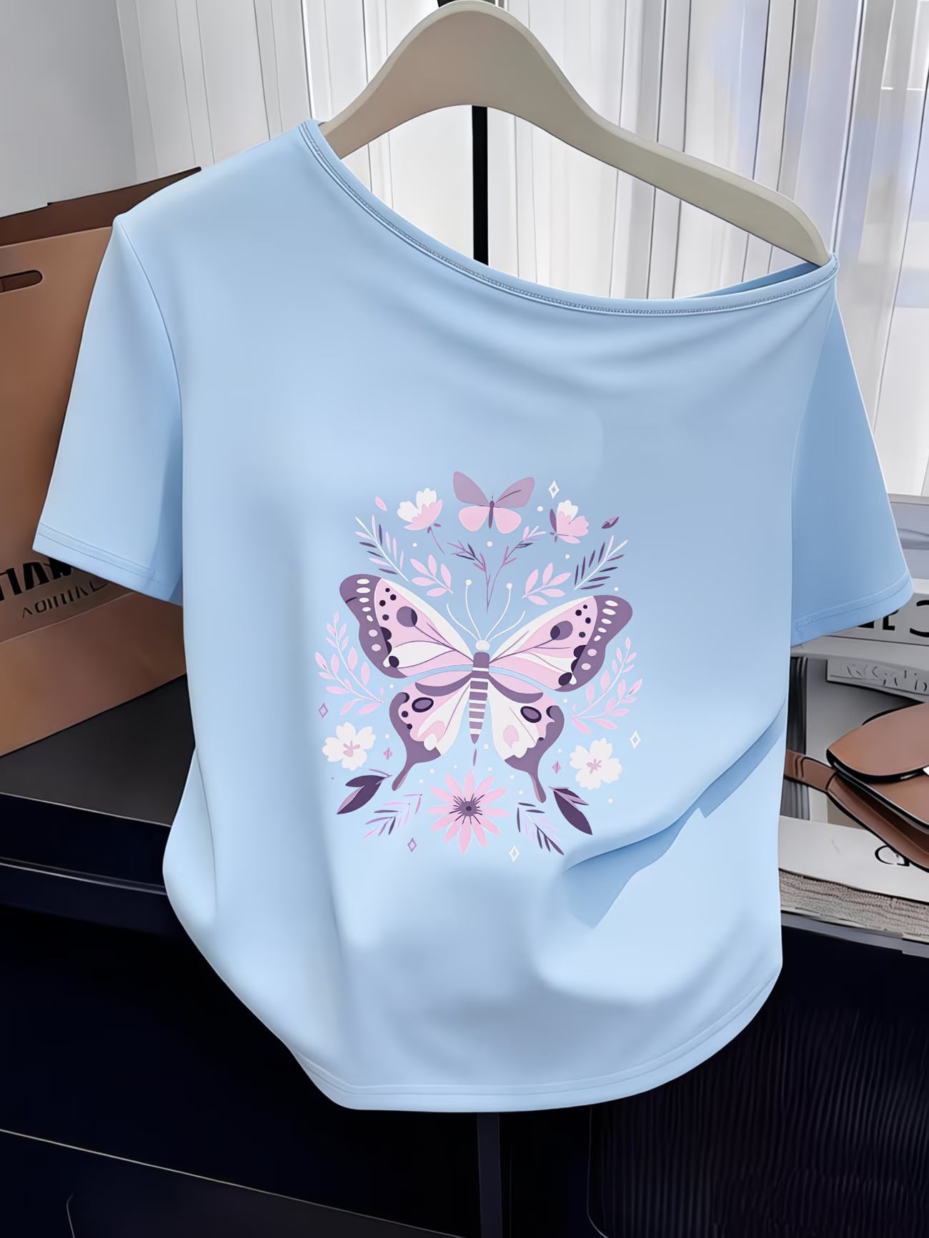 Butterfly & Floral Dream Print T-Shirt