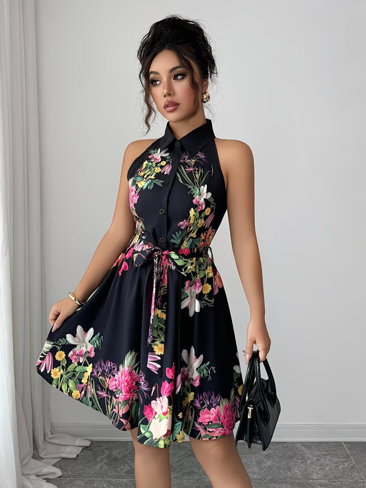 Floral Print Sleeveless A-Line Dress