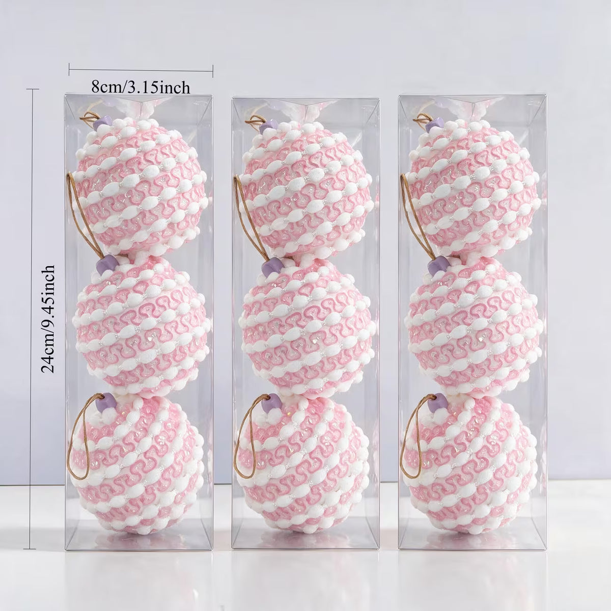 Pink and White Christmas Ornament Balls - 9pcs, 8cm Sequin Decorations