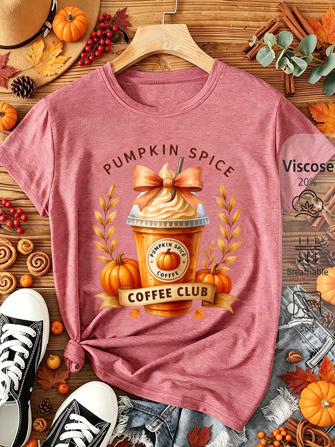 Pumpkin Spice Coffee Club Bow Print T-Shirt