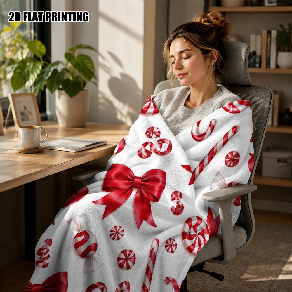 Christmas Candy & Bow Printed Blanket